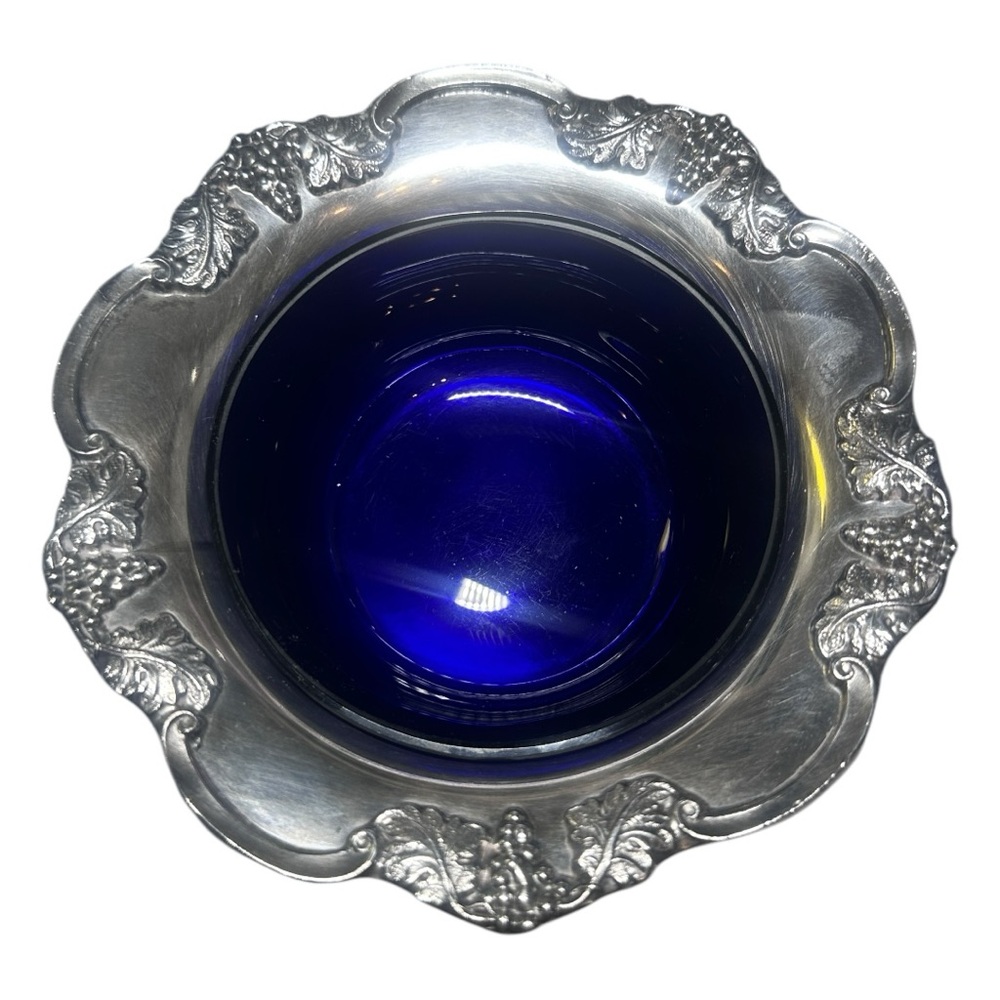 Vintage Marlboro Silver Plate Open Salt /BonBon Dish w/ Cobalt Blue Glass Insert